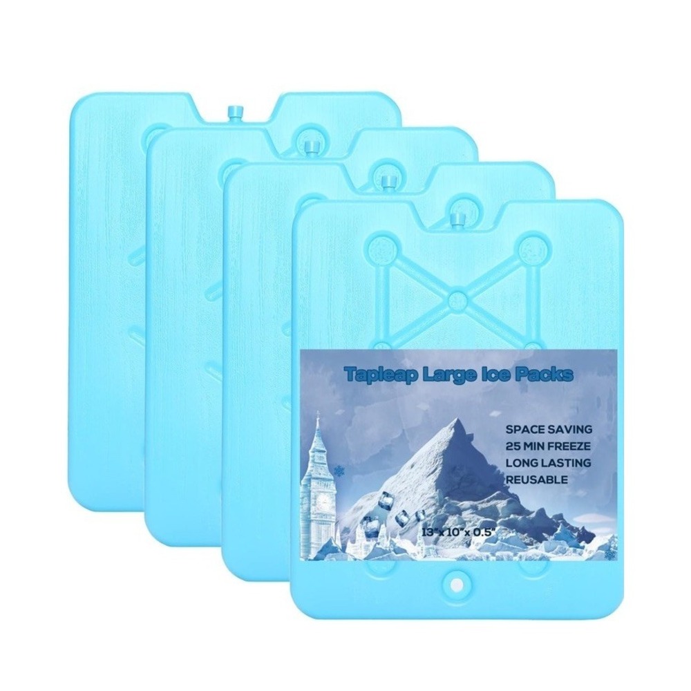 Reusable Ice Packs 4 Pack 10" Extra Large Blue Cooler Gel Bricks Freezer